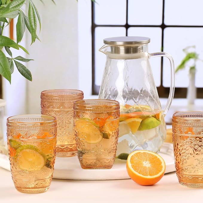 abrwyy Amber Drinking Glasses, Amber Glassware, 14oz Vintage Water Glasses | Lead-Free Glass, Thick&Durable Glass, Home Decoration, Vintage Drinking Glasses Set of 6