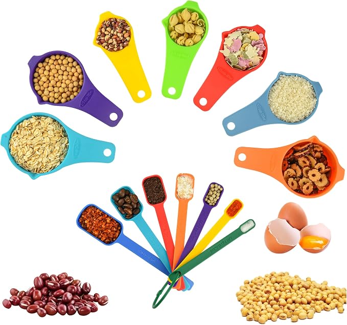 Measuring Cups and Spoons Set, Plastic Measuring Cup Set 15, Mixing Color Dry Measure Cups Spoons, 7 Measuring Cups & 7 Spoons, Kitchen Measure Cup Spoons for Cooking & Baking
