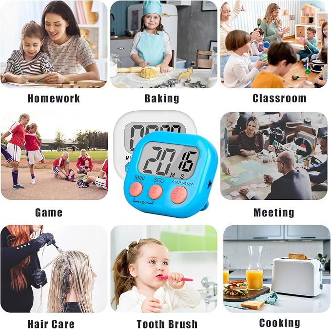 ZILLEEN Classroom Timer for Kids Teachers 6 Pack Digital Timers Blue White | Strong Magnetic, Large Screen, Big Button, Teacher Classroom Must Haves Kitchen Timers for Cooking Egg Exercise Study