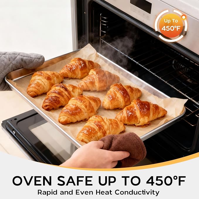 Onader 12.5" x 9.7" Inch Baking Sheet, Stainless Steel Quarter Sheet Pan for Baking & Roasting, Metal Cookie Toaster Oven Pan Tray, Mirror Finish & Dishwasher Safe, 1-Pack