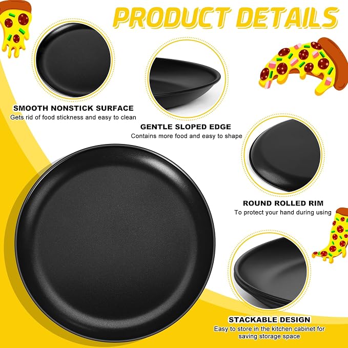 P&P CHEF Pizza Pan Set of 2, 12 Inch Stainless Steel Pizza Tray, Black | 2 Pieces Round Pizzas Plate for Pie Cookie Cake, Good For Baking Cooking Roasting, Non Toxic & Heavy Duty, Dishwasher Safe