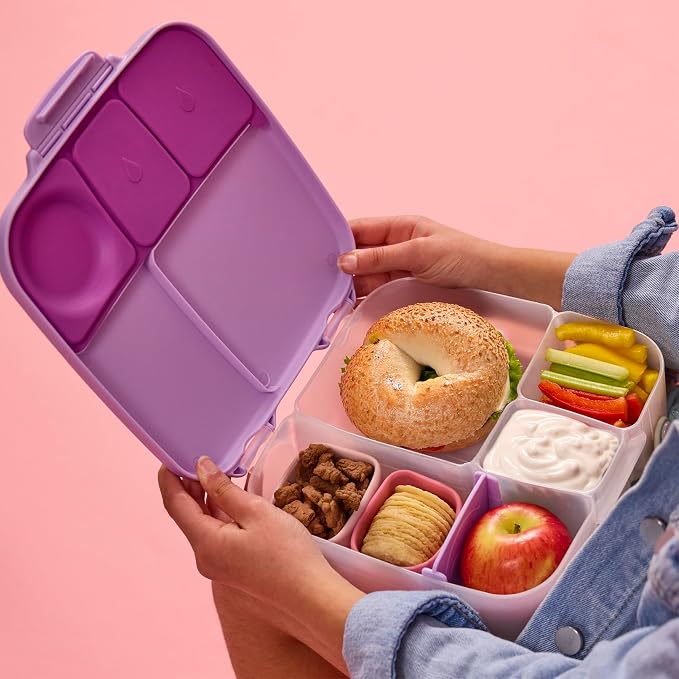 b.box Lunch Box, 8.5 Cup Bento Box for All Ages, Snack Box, Food Containers | Lunch Box Kids + Adults, Lunch Containers, 4 Compartments, Leak Proof, Dishwasher Safe, BPA Free, PFAS Free —Sugar Plum