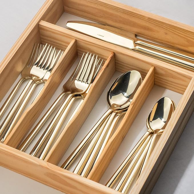 Alata Potter Champagne Gold 20-Piece Forged Silverware Set, Service for 4, Stainless Steel Flatware Set, Modern Design with Mirror Finish, Ideal for Home, Kitchen, Party, Camping
