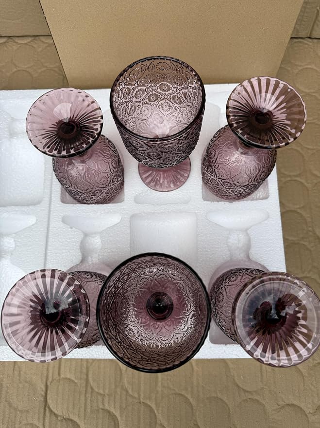 Purple pink Wine Glasses set of 6, 14 oz Purple pink Goblets Glassware (not painted or coated), Colored Vintage Glassware for Weddings, Parties, Restaurants, Bars, Cafeterias, Dishwasher Safe