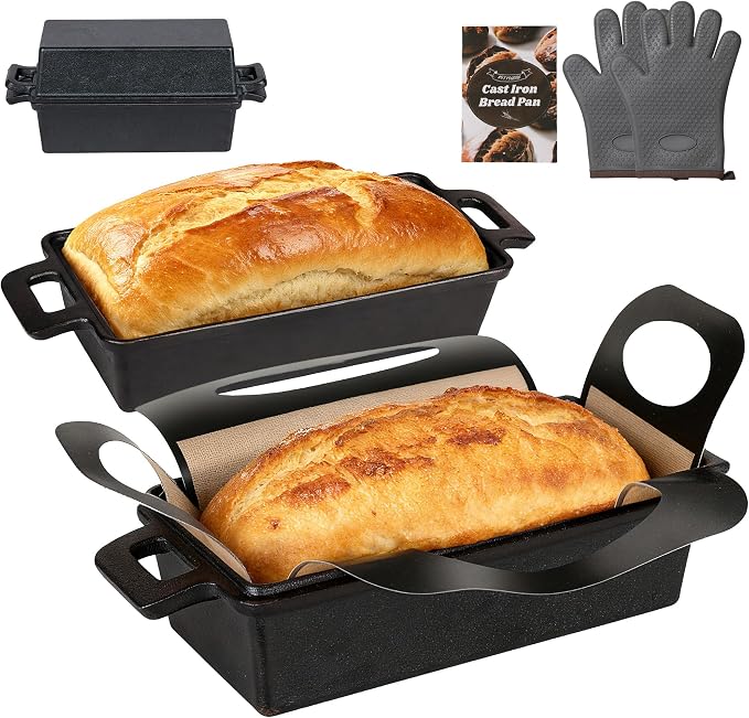 ROTTOGOON 2 in 1 Cast Iron Loaf Pan with Lid,Even Heat Distribution Bread Baking Pans for Sourdough, Homemade Bread,Cake and Meatloaf