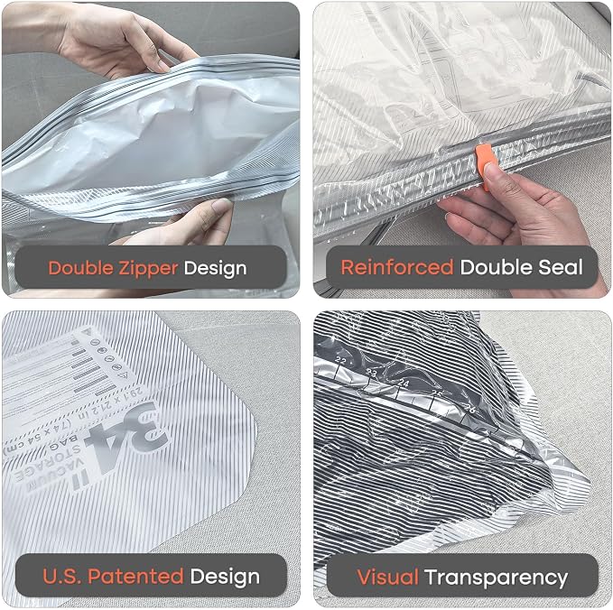 Vacbird Travel Vacuum Storage Bags, 8 Pack 29" Vacuum Seal Bags with Rechargeable Cordless Pump Compression Packing for Clothing Clothes Suitcase Luggage