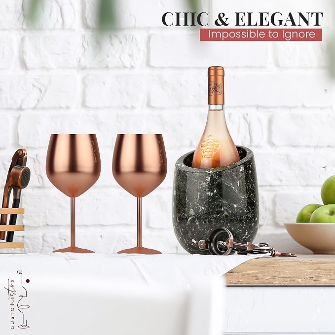 Gusto Nostro Marble Wine Chiller Bucket - 750ml Wine Bottle Cooler and Champagne Chiller for Party, Kitchen, Bar Cart Decor to Chill & Keep Bottles Cold with Unique Wine Lovers Gift Box (Black Zebra)