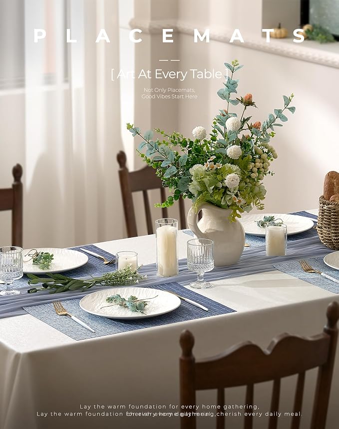 Leetaltree Gradient Blue Woven Placemats Set of 24 - Heat Resistant Non-Slip Place mats for Dining Table, Washable Durable PVC Vinyl Woven Table Mats(Gradient Blue, 24)