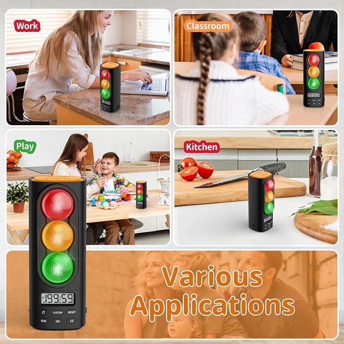 Traffic Light Visual Timer&ADHD Tool for Kids Adults Display Volume Adjustment, with 4 Ringtones for Classroom Desk Home Kitchen Game Countdown Pause Memory Function Charger Type C Included | visual meeting Classroom Desk Kitchen Type C Included Back t...