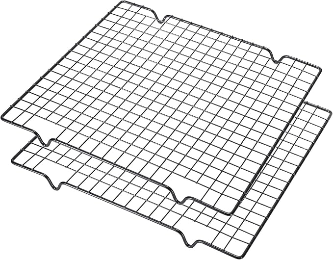 Lamoutor 2Pcs Metal Kitchen Baking Cooling Rack Square Wire Cooling Rack for Cake and Meat 10 x 11 inches (Black)