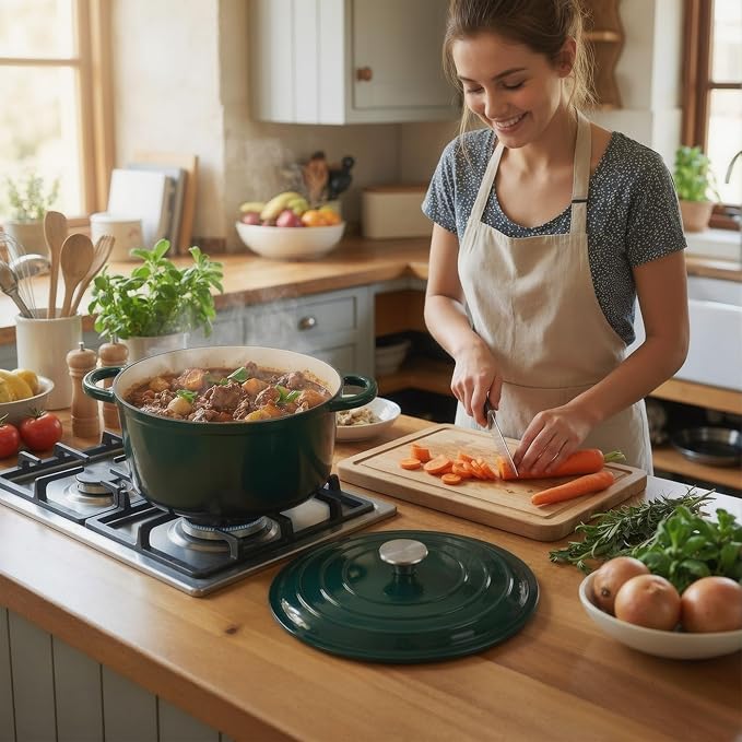 Miereirl 6 Quart Enameled Dutch Oven Pot with Lid, Cast Iron Dutch Oven with Dual Handles for Bread Baking, Cooking, Non-stick Enamel Coated Cookware (Green)