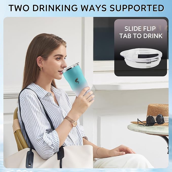 20 oz Insulated Tumbler, Straw and Flat Lids,Blue white | 18/8 stainless steel, double-wall vacuum insulation, BPA-free materials, reusable straw, for everyday hot and cold drinks.