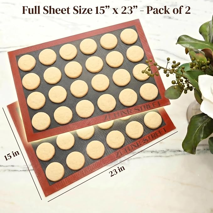 Perforated Silicone Baking Mats - Eclair Mat, Full Sheet 15x23in, Pack of 2 | Eclair Silicone Baking Mat, Nonstick Reusable Breathable Air Mat, Heat Resistant, For Pizza, Pastry, Pie Crust, Sugar Cookie