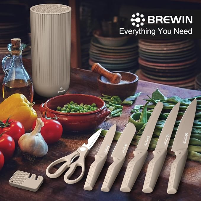 Knife Set, Brewin Kitchen Knife Set, Knives Set for Kitchen, Universal Knife Block, Utility Knife Block Set, New Home Essentials, Apartment Essentials, Camping essentials, RV Essentials