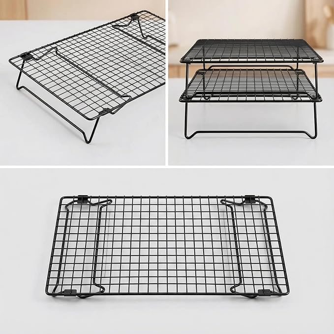 Cooling Racks for Cooking and Baking,13.4x9.4 Inch 2-Pack | This Durable Carbon Steel Wire Cooling Rack is Stackable, Ideal for Cookie Cooling, Roasting, and Making Jerky