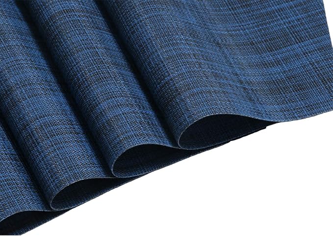 SHACOS Round Table Placemats Set of 7 Woven Vinyl Wedge Placemat with Centerpiece Mat Heat Resistant Place Mats Round Table Mats Wipe Clean (7, Blue Black)