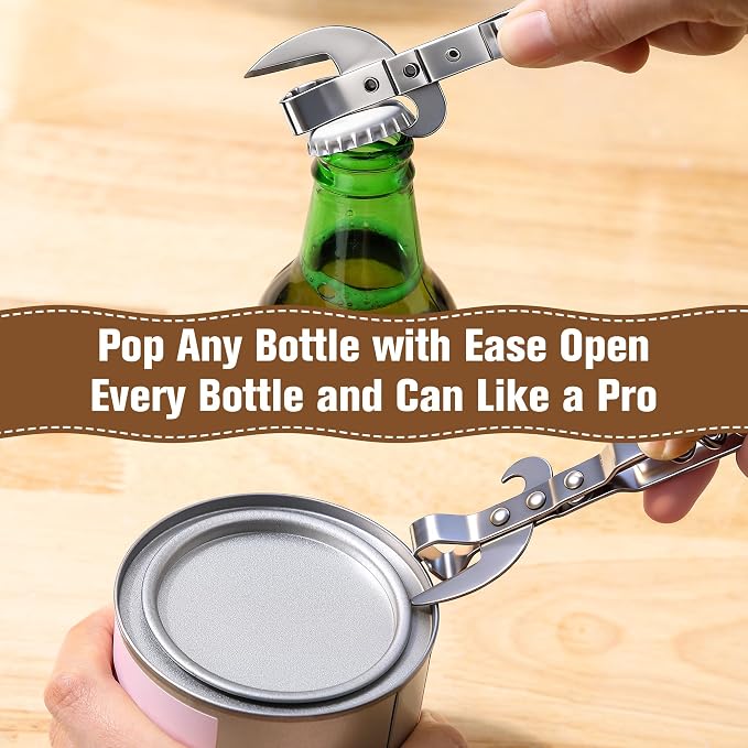 2 Pack 3 in 1 Can Openers, Vintage Can Opener with Dual Sided Blade, Left & Right Hand Friendly, Heavy Duty Stainless Steel Old Fashioned CanOpener, One for Kitchen, One for Camping