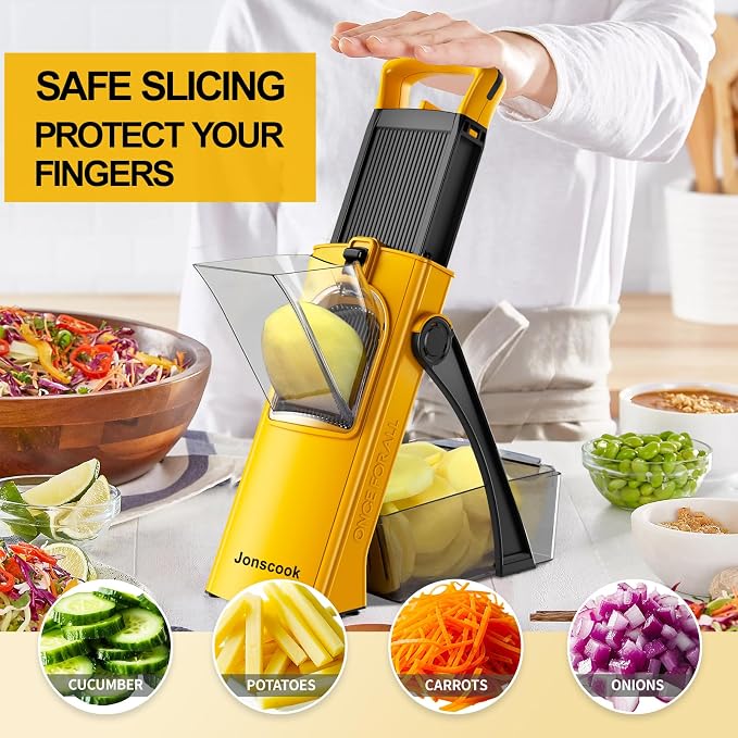 All-in-1 Safe Mandoline Slicer for Kitchen, Food Chopper with Container