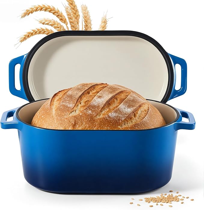 Dutch Oven for Bread Baking, 3.4 QT Bread Dutch Ovenfor Sourdough, Enamelled Bread Oven with Lids,Blue