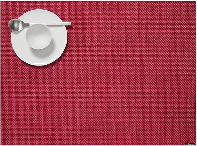 Chilewich Mini Basketweave Placemats, Woven Rectangle Placemats Set of 4 | Easy Care Woven Tabletop Textiles, Indoor/Outdoor, Scarlet, 19" x 14"