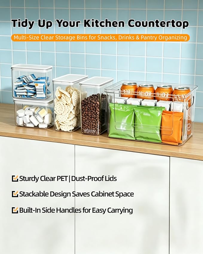 5-in-1 Under Sink & Pantry Storage Organizer Set | Bamboo lid trash bag dispenser, clear acrylic laundry pods container; fits kitchen pantry, laundry room & under sink storage