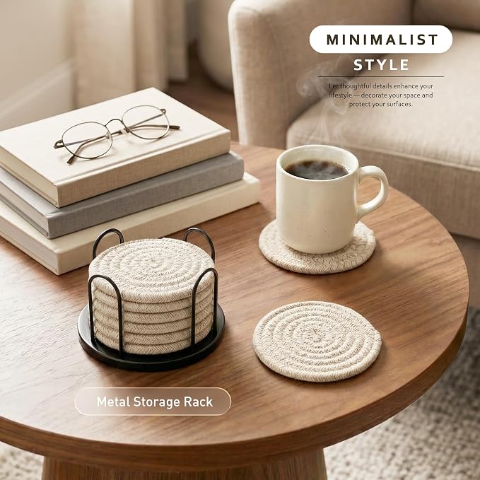 Lazebox Coasters Set of 8 for Drinks, 4 Inch Large Coasters for Coffee Table, Tabletop Protection for Hot & Cold Drinks, Versatile Coasters for Home Decor, Non-Slip & Easy to Clean, Mixed Brown