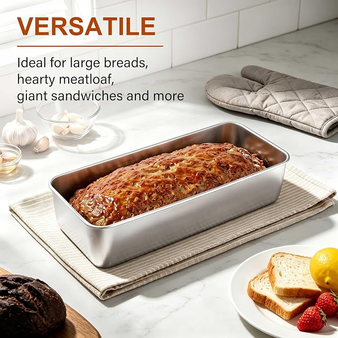 Homikit Stainless Steel Loaf Pans, 12x5 Inches Large Bread Pan Set | Metal Meatloaf Tins Set of 4, Great for Long Sandwich Sourdough, Non Toxic & Nonstick, Oven & Dishwasher Safe