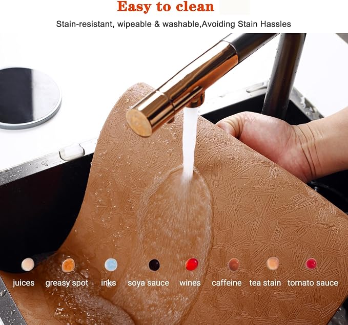 Light Brown Vinyl Placemats Set of 6 Waterproof Wipeable Table Mat | Heat Resistant Easy Clean Place Mats Faux Leather Table Mats Washable PVC Table Placemats for Dining Table