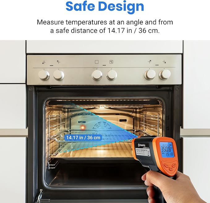 Etekcity Infrared Thermometer Laser Temperature Gun, -58°F~1130°F, Orange | Cooking, Pizza Oven, BBQ, Meat, Kitchen, Reptile, HVAC, Adjustable Emissivity, MAX Display, High Temperature