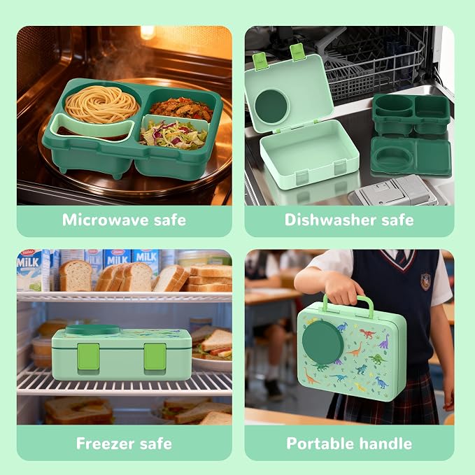 Bento Box for Kids, Leakproof Kids Lunch Box with 8.5OZ Thermo Food Jar & Lunch Bag, 3-4 Compartments Toddler Insulated Lunch Box for Boys, BPA Free Lunch Containers for School Daycare