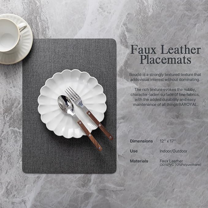 Baroyal Faux Leather Placemats Set of 4 Vinyl Washable Wipeable Table Mats for Kitchen Dining Table Heat Resistant Waterproof Modern Indoor/Outdoor Placemats Non-Slip Easy Clean Place Mats (Midnight)