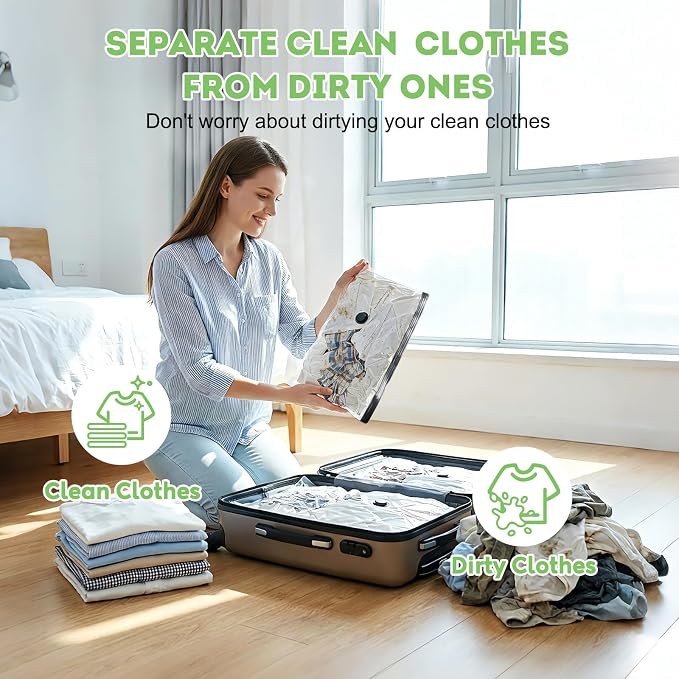 9 Pack Vacuum Seal Bags for Clothing Travel with -60000Pa USB Pump, Save 80% of Space for Clothes (9 Combo Size)