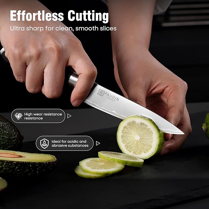 PAUDIN Kitchen Knife Set, Ultra-Sharp Multi-Layer High Carbon Steel Knives for Meat and Vegetables, Ergonomic Wooden Handle,62 HRC Kitchen Chef Knife Set for Cooking,BBQ,Meal Prep,Gifts for Men Women