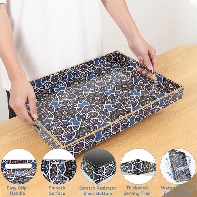 AGIOTA Coffee Table Trays for Living Room Serving Tray with Handles, Modern Large Tray for Ottoman Coffee Table