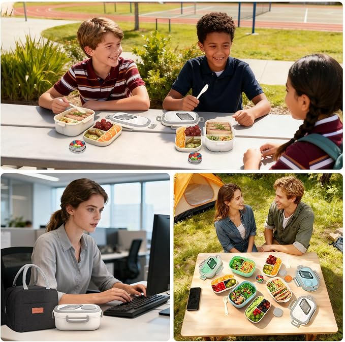 White Bento Box with Bag for Adult Kid, Leakproof 2-Layers Stackable | Insulated bag and sauce pod,2-tier stackable 1100ml ,Microwave & dishwasher safe, BPA-free,For school, work, travel, picnic