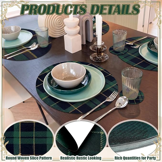 Geosar 200 Blue and Green Plaid Disposable Paper Placemats and Coasters Set Summer Hawaiian Placemat with Coasters Outdoor Indoor for Dining Table Decoration Shower Birthday