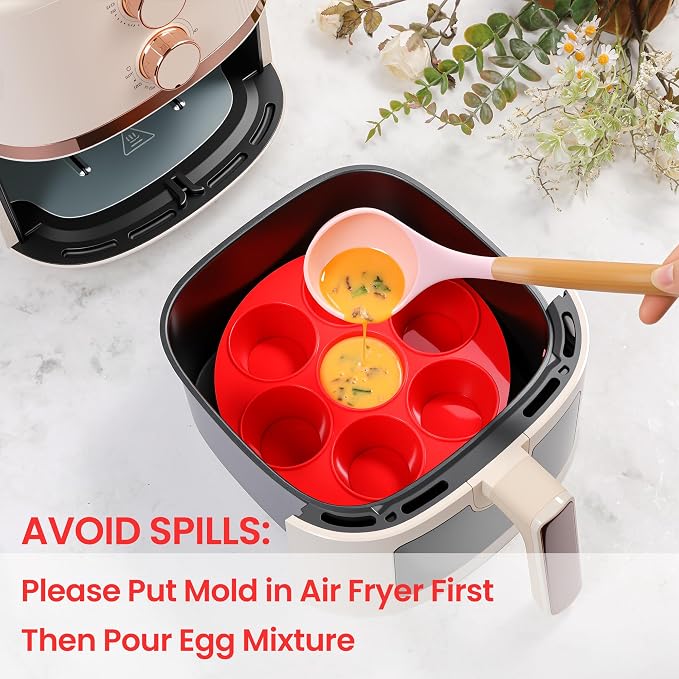 CAKETIME Silicone Muffin Pan for Air Fryer Oven, Nonstick 7-Cup Red | Food-Grade, For Egg Bites, Muffins, Cupcakes, Mini Quiche, 1 Pack