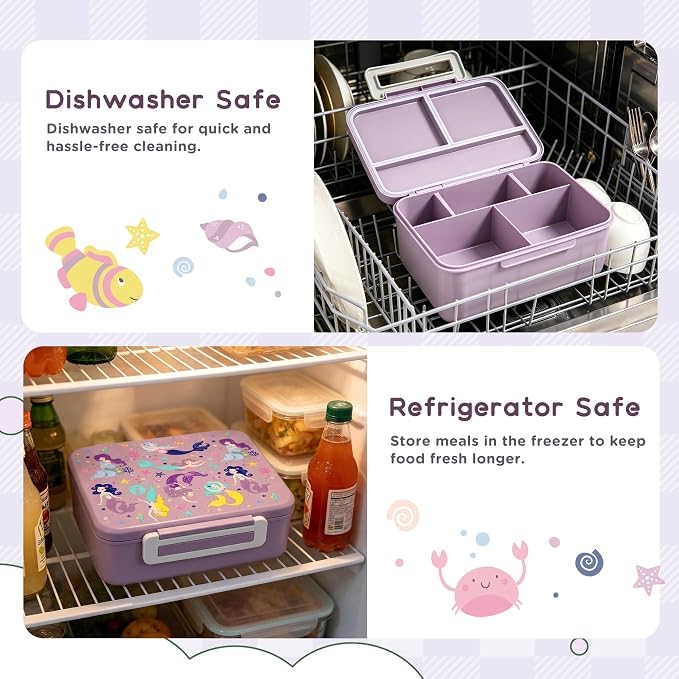 Kids Bento Lunch Box with 8oz Thermo, Ice Pack & Dividers for School | Food Container 5 Compartments,Insulated Food Jar,Keep Warm&Cold,Removable Dividers,Leak-Resistant,BPA-Free,Easy to Clean