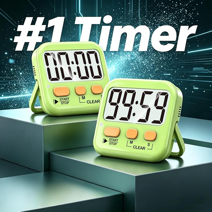 2 Pack Digital Timer for Kids Classroom Kitchen Timers for Cooking | w/ Battery, Easy to View, Alarm, Mute Mode, Count Down/Up, Magnetic, Kickstand, Hanging, Classroom Timer for Teacher Supplies
