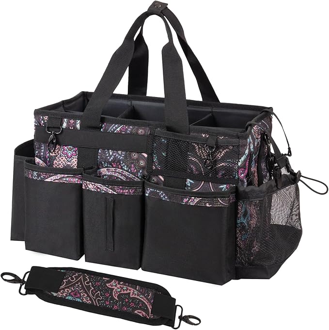 SCAVATA Wearable Cleaning Caddy, Cleaning Caddy Supplies Organizer with Handle & Shoulder Straps for Housekeepers, Under Sink & Car Cleaning Tool Organizers Bag with 4 Foldable Divider (Totem)