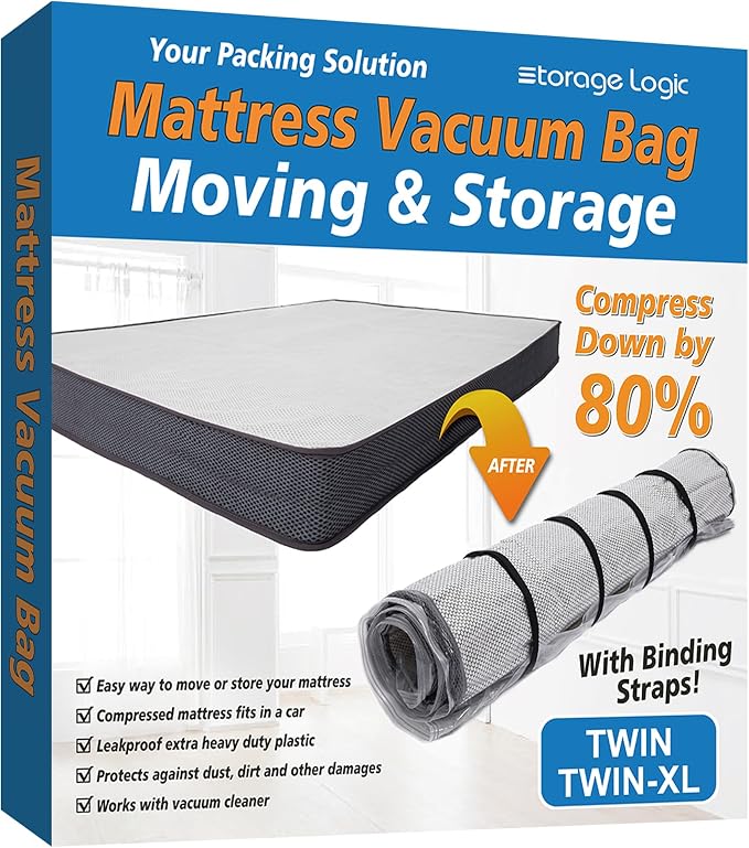Foam Mattress Vacuum Bag with 4 Adjustable Packing Straps for Moving, Storage, Shipping, Vacuum Seal Mattress Bag with Packaging Straps (Twin/Twin XL)