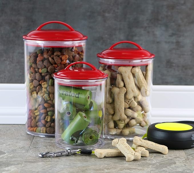 Food Storage Containers, BPA Free Airtight Canisters for Cereal, Pasta, Sugar, Coffee, Flour, Cookies, Loose Tea, for Kitchen Organization, Set of 3 by Reston Lloyd, Red