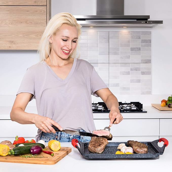 Moss & Stone Griddle Aluminum BBQ, Rectangle Grill Pan for Indoor Cooking | 18x10.5" Non-stick Flat Top Griddle Pan for Stove, For Fish Vegetables & As Steak Pan, StoveTop Induction Grill
