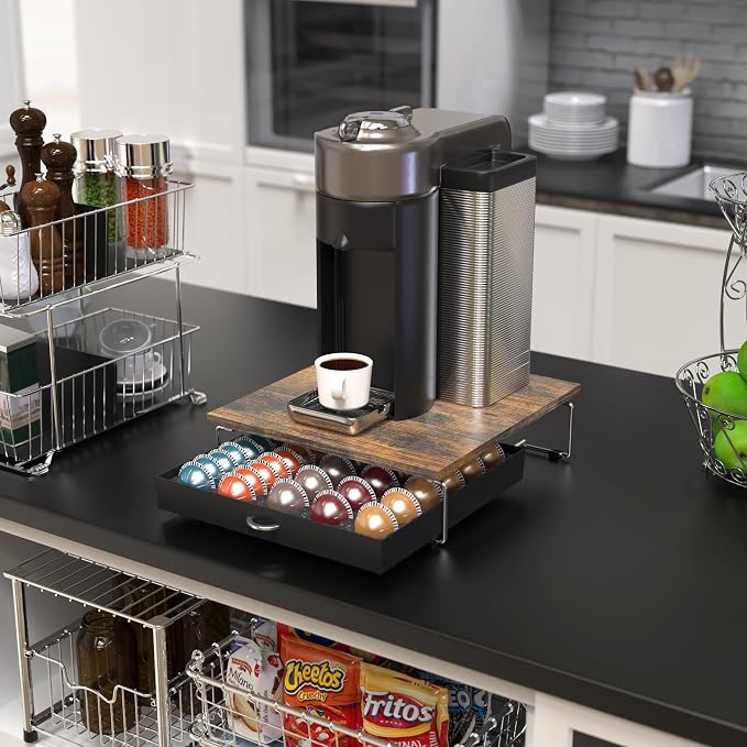 Deco Brothers Vertuo Pod Holder Drawer, Fits 30 Large or 60 Small Capsules | Compatible with Nespresso Pods, Rustic Brown