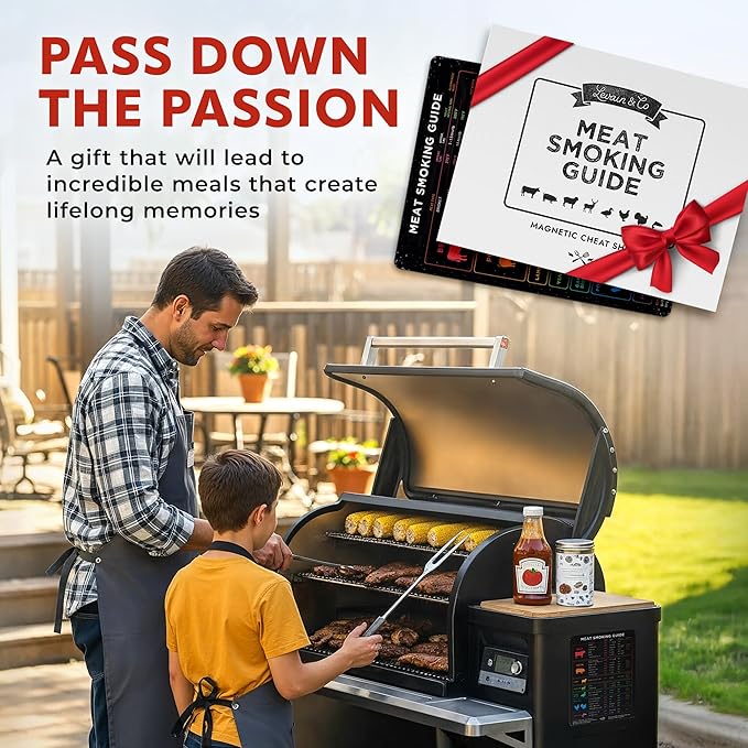 Levain & Co Meat Temperature Magnet & BBQ Smoker Guide - Pellet Smoker & Traeger Accessories - Wood, Time, & Temp - BBQ Accessories - Grilling Gifts for Men