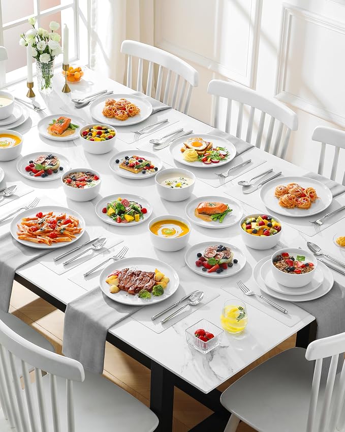 MALACASA 24-Piece Dinnerware Set for 8, White Porcelain Dishes | High-Fired Porcelain, Chip and Scratch Resistant, Microwave and Dishwasher Safe, Dinner, Salad Plates and Cereal Bowls