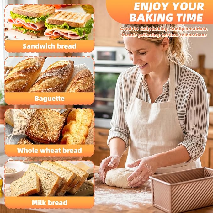 3 PCS Pullman Loaf Pan with Lid, 2.2 lb & 1 lb & 0.8 lb Dough Capacity, Nonstick Carbon Steel Sandwich Bread Pans with Covers for Homemade Sourdough Baking
