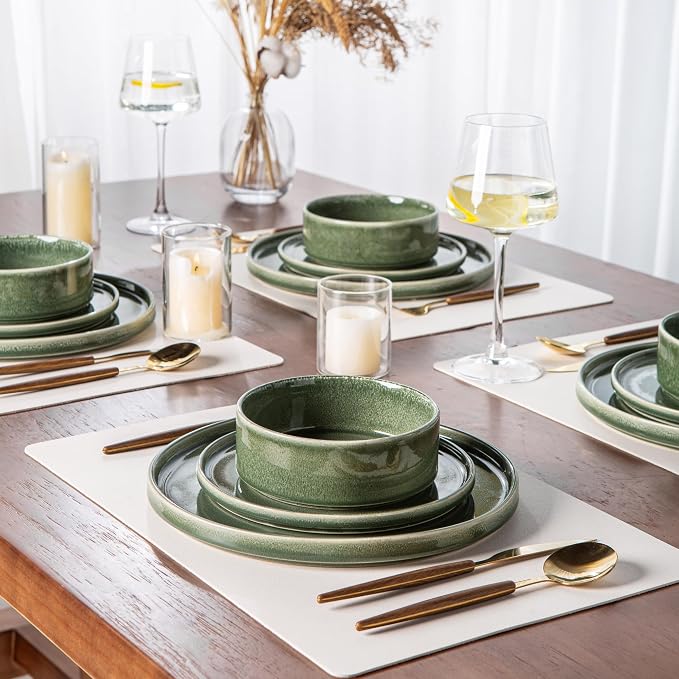 AmorArc Ceramic Dinnerware Sets for 4,12 Piece Plates and Bowls Sets Dishes | Stoneware Handmade Reactive Glaze Dishes Set | Highly Chip and Crack Resistant | Dishwasher & Microwave Safe