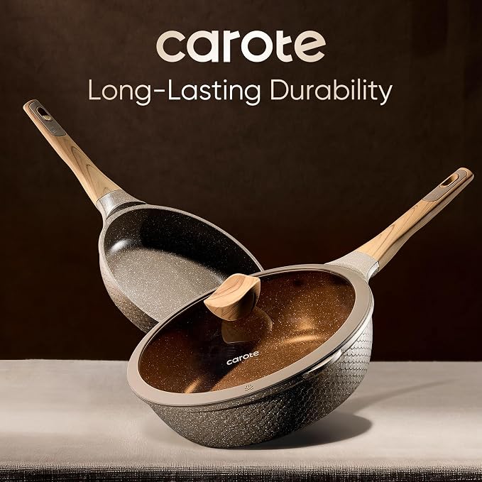 CAROTE 26pcs Pots and Pans Set, Nonstick Cookware Sets | Induction Kitchen Cooking Set, Special Texture Design, Ultra Durable, Easy Food Release, Even Heating, with Frying Pans Set