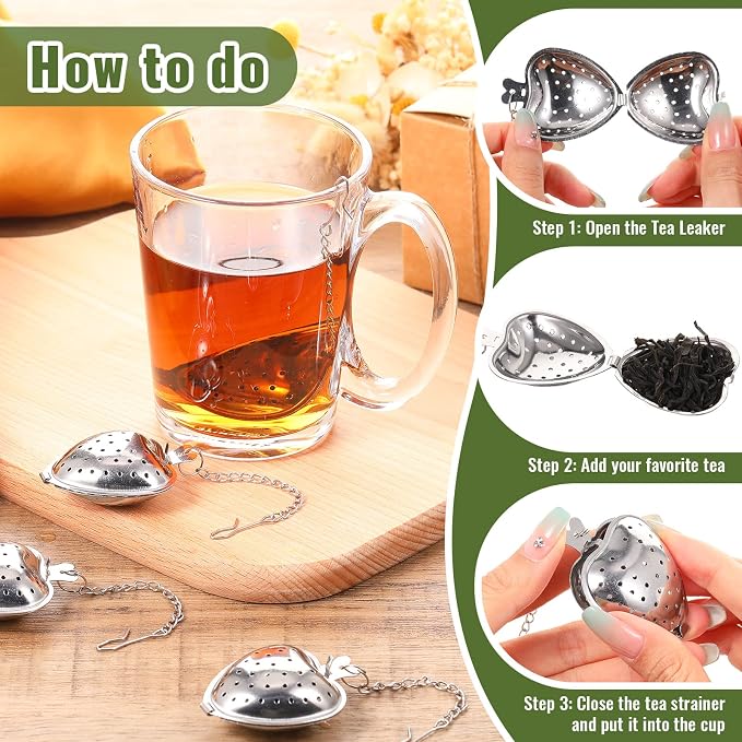 Sumind 25 Pcs Heart Tea Strainer Stainless Steel Ball Infuser Loose Leaf Steeper Interval Diffuser Mesh Filters with Extended Chain Hook for Cup Bottle Tea Party Wedding Bridal Shower(Silver)